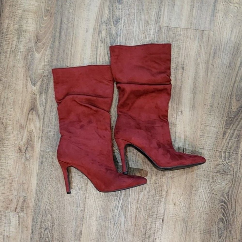 Venus Fashion Wine/Burgundy faux suede boots Size 9